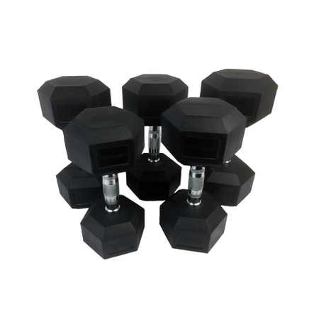 Tunturi rubber dumbbells HEXA - 12 to 20 kg complete set